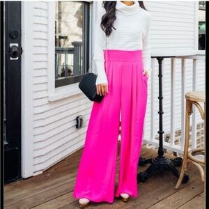 Eliza J Pleated Wide Leg Crepe Hot Pink Pants